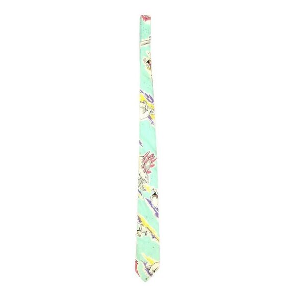 Vintage Bon Homme Stegosaurus Dinosaurs Novelty‎ Necktie Light Blue Comic Retro - Picture 1 of 11
